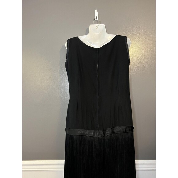 Vintage Flapper Dress Womens Large 20s Gatsby Sleeveless Fringe Beaded Accent - Picture 9 of 11